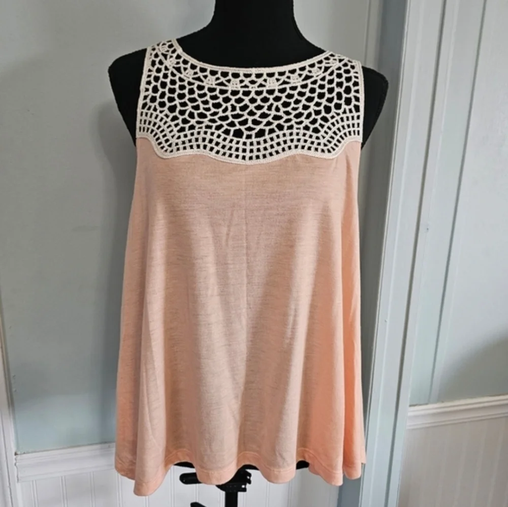 True Freedom Peach Sleeveless Top with Crochet Detail